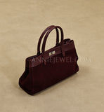 Genuine Leather Suede Tote Burgundy Leather Tote Bag Suede Leather Bag Womens - Annie Jewel