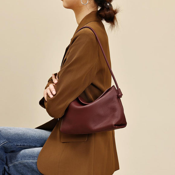 Burgundy Small Leather Hobo Bags Leather Over The Shoulder Purse Womens