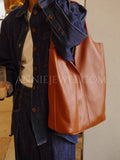 Casual Leather Shoulder Tote Genuine Leather Shopper Bag Simple Leather Carryall Bag