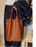 Casual Leather Shoulder Tote Genuine Leather Shopper Bag Simple Leather Carryall Bag