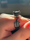 Handmade Silver Tooling Cat Kitty Pet Ring Cute Gift For Women