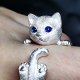 Handmade Silver Tooling Cat Kitty Pet Ring Cute Gift For Women