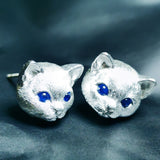 Handmade Silver Tooling Cat Kitty Pet Earrings Stud Cute Gift For Women