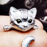 Handmade Silver Tooling Cat Kitty Pet Ring Cute Gift For Women