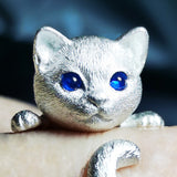 Handmade Silver Tooling Cat Kitty Pet Ring Cute Gift For Women