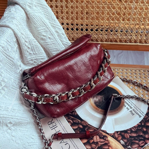 Leather Small Crossbody Chain Bag Crossbody Bag With Chain Strap For Ladies 