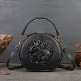 Bunny Embossed Bag Circle Leather Handbag Canteen Crossbody Bag 