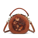 Bunny Embossed Bag Circle Leather Handbag Canteen Crossbody Bag 