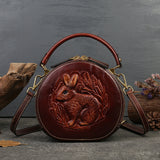 Bunny Embossed Bag Circle Leather Handbag Canteen Crossbody Bag 