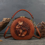 Bunny Embossed Bag Circle Leather Handbag Canteen Crossbody Bag 