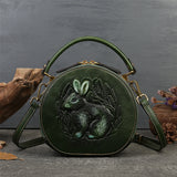 Bunny Embossed Bag Circle Leather Handbag Canteen Crossbody Bag 