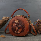 Bunny Embossed Bag Circle Leather Handbag Canteen Crossbody Bag 