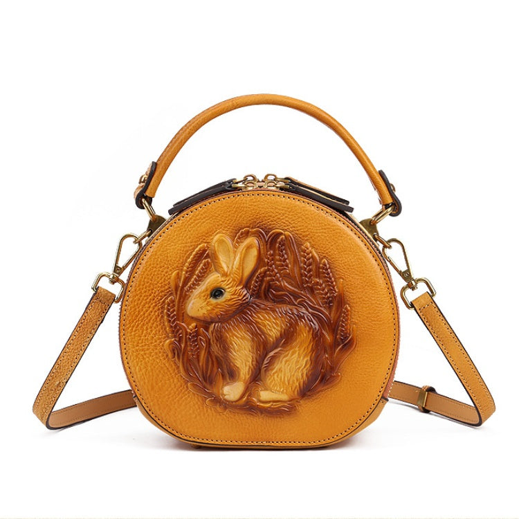 Bunny Embossed Bag Circle Leather Handbag Canteen Crossbody