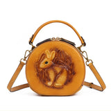 Bunny Embossed Bag Circle Leather Handbag Canteen Crossbody Bag 