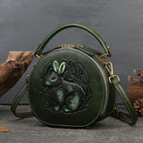 Bunny Embossed Bag Circle Leather Handbag Canteen Crossbody Bag 