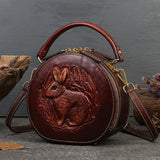 Bunny Embossed Bag Circle Leather Handbag Canteen Crossbody Bag 