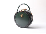 green Round Purse Leather Round Bag Circle Leather Purse Womens