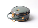 green Round Purse Leather Round Bag Circle Leather Purse Womens