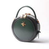 green Round Purse Leather Round Bag Circle Leather Purse Womens