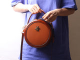 brown Round Purse Leather Round Bag Circle Leather Purse Womens