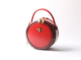 red Round Purse Leather Round Bag Circle Leather Purse Womens