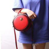 red Round Purse Leather Round Bag Circle Leather Purse Womens