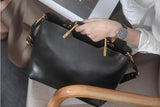 Small Black Leather Tote Cowhide Tote Bag With Leather Straps Womens 