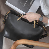 Small Black Leather Tote Cowhide Tote Bag With Leather Straps Womens 