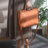 Small tan Leather Tote Cowhide Tote Bag With Leather Straps Womens 