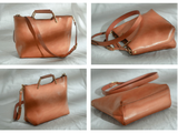 Small tan Leather Tote Cowhide Tote Bag With Leather Straps Womens 