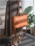 Small tan Leather Tote Cowhide Tote Bag With Leather Straps Womens 