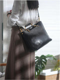 Small Black Leather Tote Cowhide Tote Bag With Leather Straps Womens 