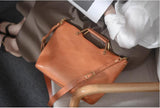 Small tan Leather Tote Cowhide Tote Bag With Leather Straps Womens 