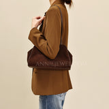 Dark Brown Leather Shoulder Bag Suede Leather Shoulder Bag Medium Women - Annie Jewel