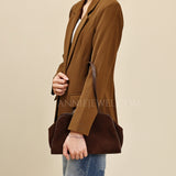 Dark Brown Leather Shoulder Bag Suede Leather Shoulder Bag Medium Women - Annie Jewel