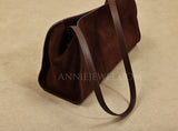 Dark Brown Leather Shoulder Bag Suede Leather Shoulder Bag Medium Women - Annie Jewel