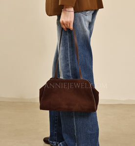 Dark Brown Leather Shoulder Bag Suede Leather Shoulder Bag Medium Women - Annie Jewel
