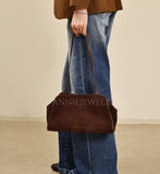 Dark Brown Leather Shoulder Bag Suede Leather Shoulder Bag Medium Women - Annie Jewel