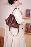 BROWN Leather Drawstring Bucket Bag Soft Leather Leather Bucket Handbag Purse 