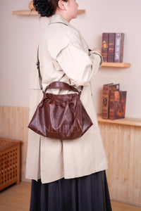 Women's Crossbody Bucket Bag Drawstring Soft Leather Leather Bucket Bag - Annie Jewel