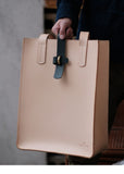 Full Grain Leather Tote Bag Vertical Leather Tote Bag Color Block Tote 