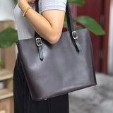 Women's Dark Brown Leather Tote Bag Medium Tote Zip Top Leather Tote Bag 