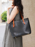 Women's black Leather Tote Bag Medium Tote Zip Top Leather Tote Bag 