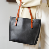 Women's black Leather Tote Bag Medium Tote Zip Top Leather Tote Bag 