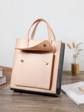 Full Grain Leather Vertical Leather Tote Bag With Leather Straps For Mens 