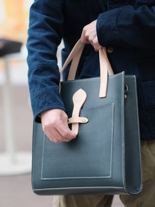 Full Grain Leather Vertical Leather Tote Bag With Leather Straps For Mens 