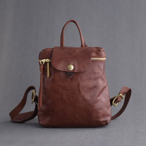 brown Leather Backpack Womens Small Leather Rucksack Womens 