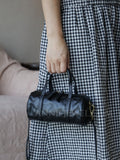 balck Leather Mini Barrel Bag Mini Leather Cylinder Bag Small Leather Bowling Bag Womens - Annie Jewel