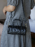 balck Leather Mini Barrel Bag Mini Leather Cylinder Bag Small Leather Bowling Bag Womens - Annie Jewel