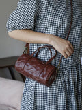 Brown Leather Mini Barrel Bag Mini Leather Cylinder Bag Small Leather Bowling Bag Womens - Annie Jewel